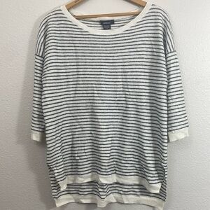 Pure Amici Cashmere and Linen blend Striped 3/4 Sleeve Sweater Top size M